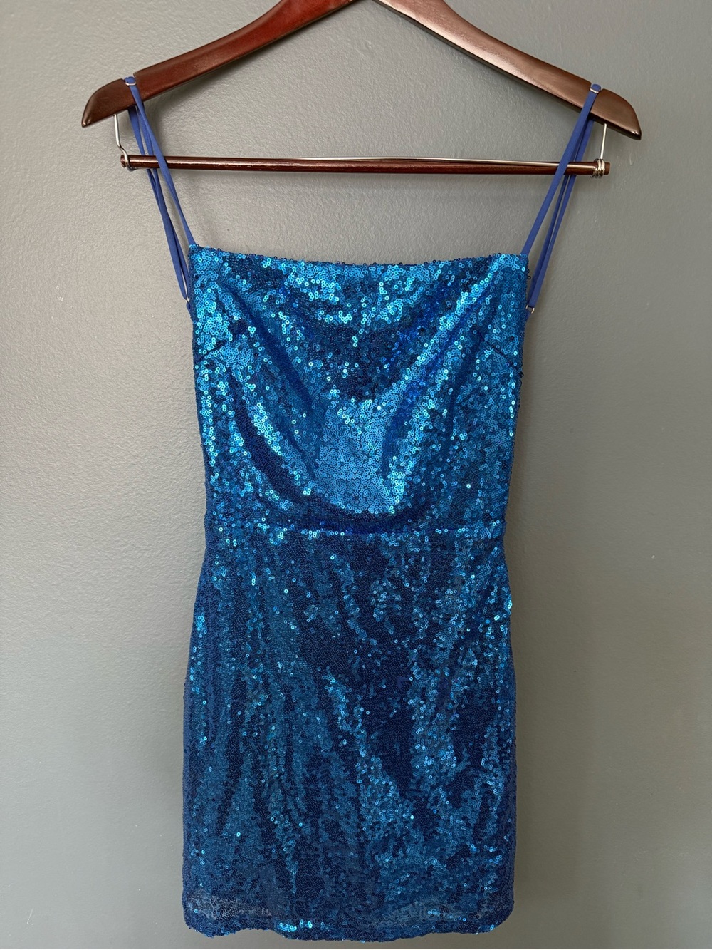 Lucy In The Sky Blue Sequin Dress with Spaghetti Straps Size M EUC